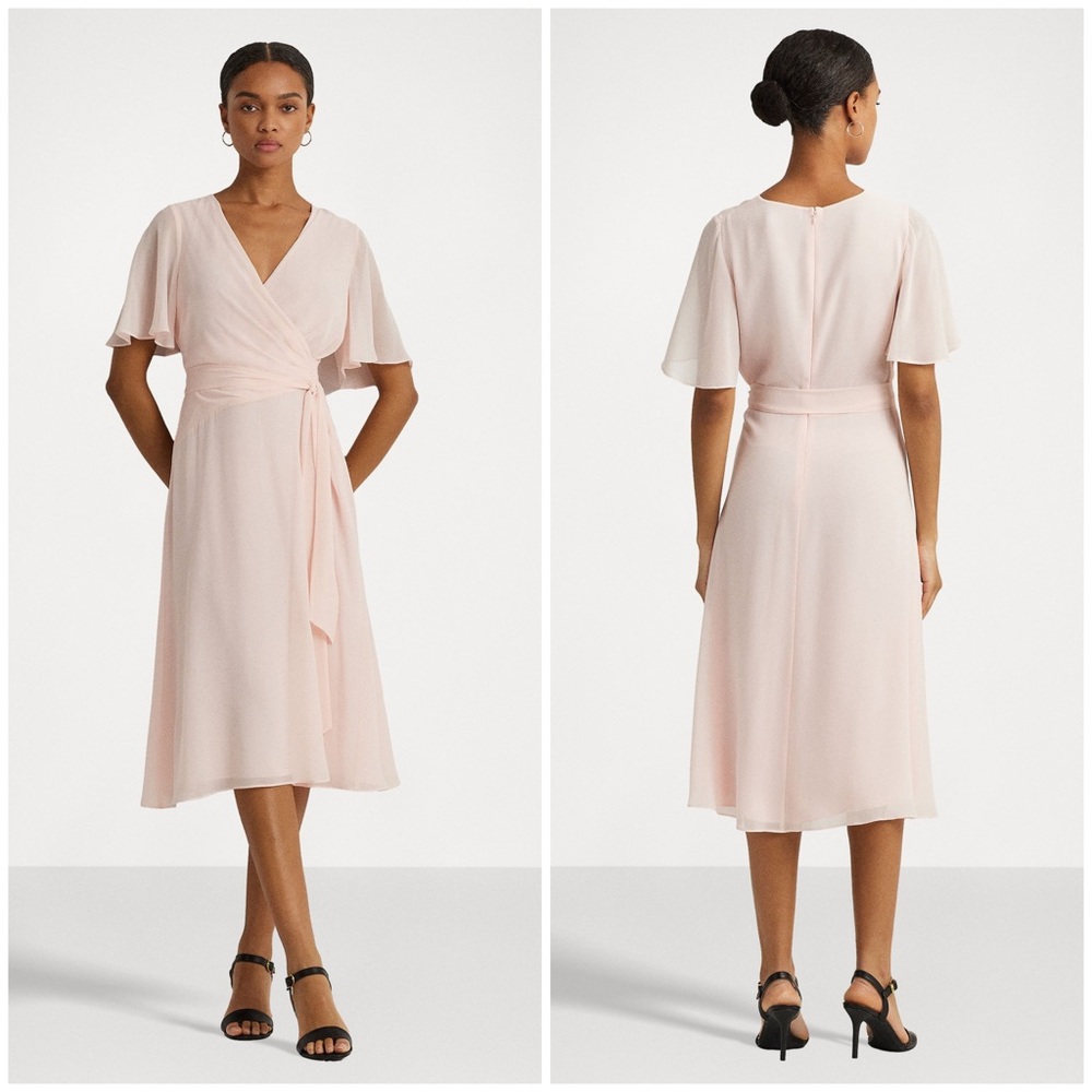 NWT LAUREN RALPH LAUREN Belted Georgette Dress